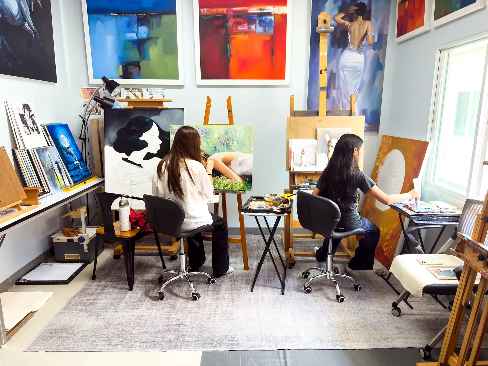 Adult painting class in progress